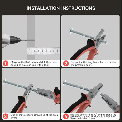 Installation instructions for 20 Pack 3 Inch Center To Center Solid Heavy Duty Zinc Alloy Cabinet Handles in four steps