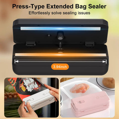 2 In 1 Bag Sealer And Cutter Portable USB Rechargeable Heat Sealer with magnetic back shown sealing snack bag