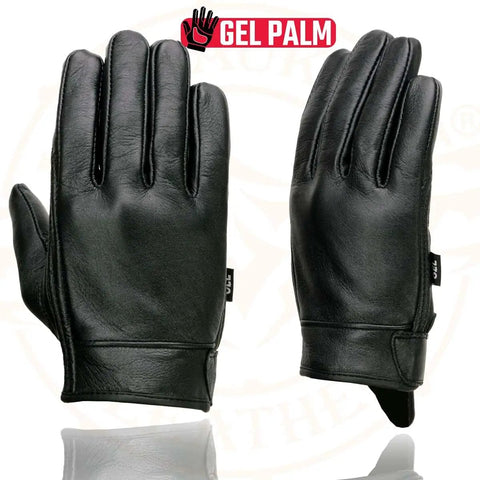 Gel Palm Motorcycle Gloves For Men With Gel Padded Palm Black Leather Short Wrist Biker Gloves Size Large For Max Grip And Vibration Reduction