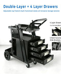 Heavy Duty Welder Cart With 2 Tier 4 Drawer Storage, 265 Lbs Load Capacity, dual cylinder slots and safety chains visible