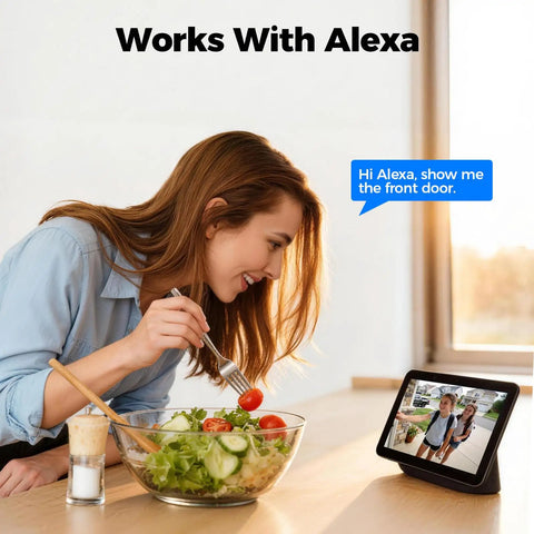 Dual Band Wireless Video Doorbell Camera With 2.4G And 5G Wi Fi, 2 Way Audio, AI Motion Alerts, Instant Alerts, Included Chime, No Monthly Fee, Easy Setup, Battery Powered With Long Battery Life, Works With NVR Or Standalone Security System with Alexa display