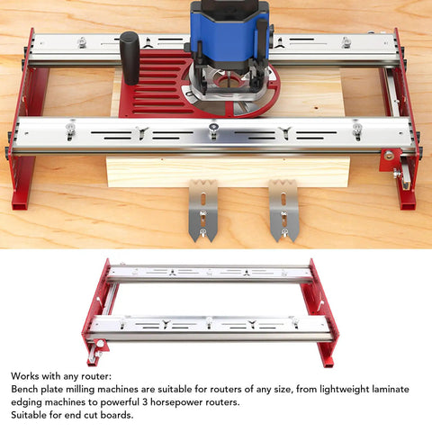 Slab Flattening Router Sled for Woodworking Aluminum Alloy Slab Jig setup with router mounted on wooden board in home shop.