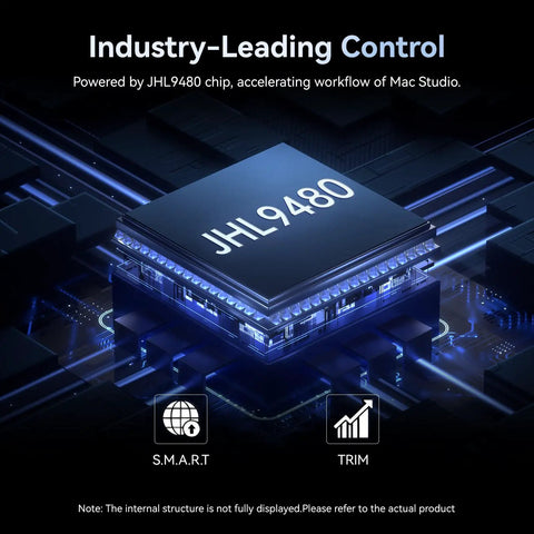 Close-up of JHL9480 chip showcasing advanced control features for Smooth Operator M2 Nvme Ssd Enclosure.