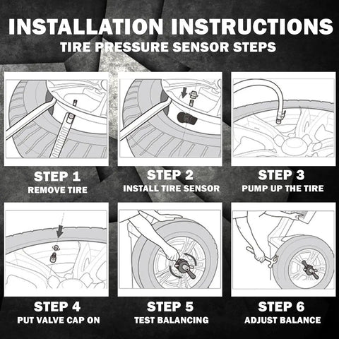 Installation guide for Heavy Duty TPMS Tire Pressure Sensors Four Pack with steps for easy setup and tire maintenance.