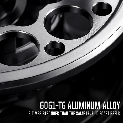 Close-up of CNC machined 6061-T6 aluminum alloy construction, part of Preloaded Sword Fly Fishing Reel With Line.