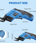 Rechargeable Electric Scissors USB Cordless Fabric Cutter For Cardboard Craft Sewing & Home Projects Lightweight Power Tool side view with detailed buttons.