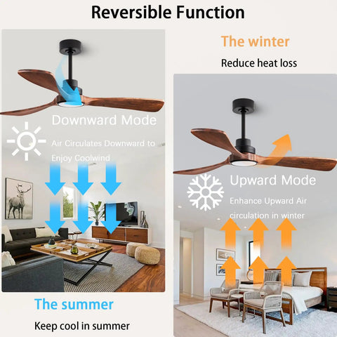 Infographic showing 52 Inch Ceiling Fan With Remote And Dimmable Lights, color temperature control in living and dining room