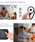 Straight Plug Usb Document Camera With Webcam Toggle For Teachers And Streamers Boasting A3 Scanning Adjustable Gooseneck Stand Bright Led Array And Smart Image Reversal Paired With Sharp Dual Mic Recording Ideal For Zoom Obs And Remote Learning Setup showing adjustable brightness and exposure settings with user interaction.