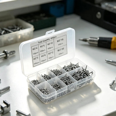 800 Piece Self Tapping Screws Kit M2 Carbon Steel Multi Size Set for Wood Metal and Plastic Projects in organized storage box