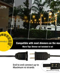 Image showing the dimmable feature of the 100Ft Outdoor LED G40 Globe String Lights Waterproof IP44 With 52 Shatterproof Bulbs Plus 2 Extras.