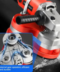 Close-up of Premium Electric Angle Floor Grinder With Badass Adjustable Handle And Six Speed Gears showing internal gear mechanism.