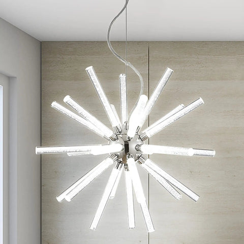 Chrome Integrated LED Starburst Pendant Light, 19.5 Inch Sputnik Chandelier With Adjustable Height, Mid Century Modern Ceiling Fixture