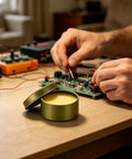 Lead Free Solder Paste Flux For Electronics Repair And PCB Bonding in use for circuit board work on a wooden table