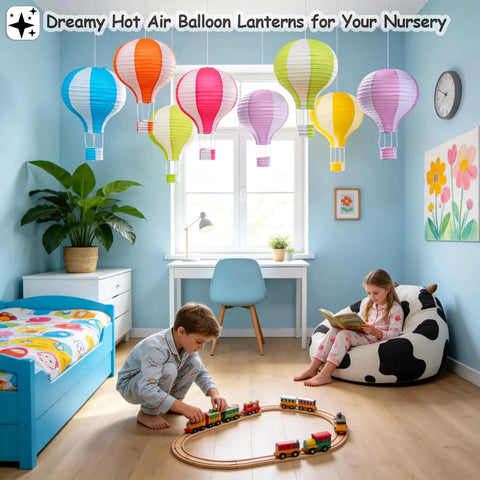 12 Inch Hanging Hot Air Balloon Paper Lanterns Set Of 6 For Birthday Parties Weddings Christmas Decor Gift Stripe Design