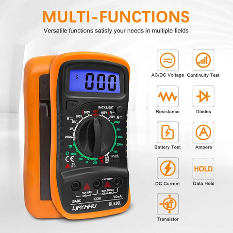 Go-To DIY Ready Multimeter Volt Meter 2000 Counts Digital Tester with backlit LCD and multiple testing features