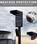 Ride-Ready Outdoor EV Charging Pedestal Housing a Tough Steel Hood Shielding Plug-In Wheels From Storms with magnetic cover.