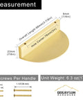 Solid Brass Cabinet Pulls 5 Pack Gold Half Moon Drawer Handles measurement details, 3 inch hole center, 3.9 inch length.