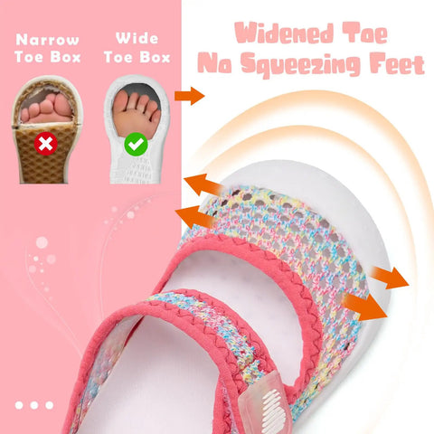Kids Water Shoes Quick Dry Aqua Socks for Toddlers with Wide Toe Box and Hook and Loop Strap, Pink Size 9 9.5