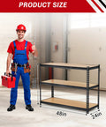 Beefy Heavy Duty Garage Storage Shelves 3 Tier Metal Shelving Unit 48 By 24 By 36 Inches Industrial Grade Steel With 1320 Lbs Total Load Capacity For Tools, Boxes, And Garage Gear. 3-tier steel rack with 48in x 24in x 36in size