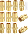 12 Pack Brass Pipe Fittings Set With 6 Pieces 1/8 NPT Male To 1/8 NPT Male Hex Nipples And 6 Pieces 1/8 FNPT To 1/8 FNPT Brass Couplings