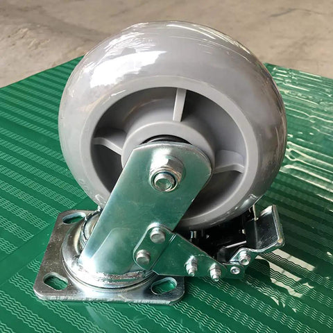 Badass Heavy Duty Silent Rubber Caster Wheels With Fixed Industrial Brakes mounted on a sturdy base, showcasing robust design and durable materials.