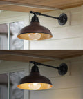 Industrial Farmhouse Outdoor Sconce With Wood Finish And Copper Bowl Shade 1 Light Iron Wall Lamp With LED Bulb mounted outdoors