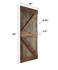 Side view of 36-Inch By 84-Inch K Series Multi Color Knotty Pine Sliding Barn Door With Hardware Kit Smoky Gray Kona Coffee Finish.