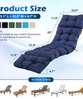 Outdoor Chaise Lounge Cushions Waterproof And Fade Resistant With Ties For Patio, Poolside, Lawn And Beach, 75.1x22.8x4.7 Inch Navy Blue