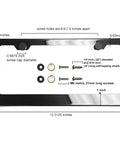 Ultra Slick 1mm T304 Stainless Steel License Plate Frame With 8K Mirror Polish, screws, and caps with dimensions labeled