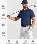 Person wearing Men's Golf Polo Shirt Quick Dry Cotton Short Sleeve Breathable Anti Sweat Wrinkle Resistant Tactical Collared Navy