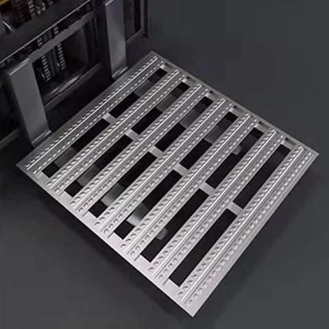 Heavy Duty Steel Forklift Pallets Built Like A Tank For Grindy Warehouse Operations Industrial Metal Storage Racks With Huge Load Capacity Haul Heavy Gear Without Breaking A Sweat showing a sturdy galvanized steel pallet.