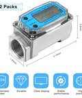 Two Pack Digital Turbine Flow Meters For Fuel And Water With Digital Display One Inch One Percent Accuracy Measures 2.5 To 26 GPM