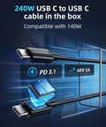 240W USB C cable image, showcasing compatibility with Road Trip Ready PD 3 1 Usb C Fast Car Charger for efficient charging.