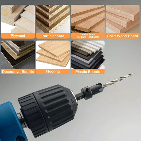 Five Piece Countersink Drill Bit Set For Wood With Sizes 4 6 8 10 12 And A 2.5mm Allen Wrench Plus Free Storage Case Pro Grade.