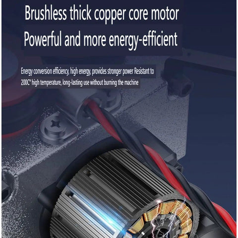 Close-up of a brushless thick copper core motor component in an electric wire puller, designed for high efficiency.