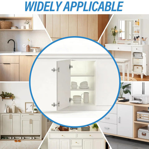 Dang Smooth Soft Close Hinges For Hidden Lazy Susan Corner Cabinets 4 Pack installed on white corner cabinet with dishes.