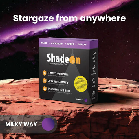 Milky Way Magnetic Fluorescent Light Covers for Ceiling Lights 2 by 4 Feet, 4 Pack box on a cosmic background