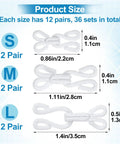 Image showing 36 Pairs Hook And Eye Closures Kit For Clothing And Bras White Metal Fasteners In 2cm 2.8cm And 3.5cm Sizes 12 Pairs Each Diy Sewing Craft For Garments And Alterations, with product size diagram.