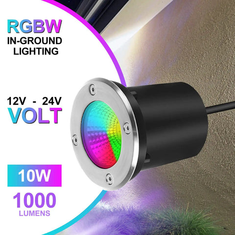 10W RGBW Landscape Lighting Kit For Outdoors, Color Changing In Ground Well Lights, Low Voltage 12-24V, IP67 Waterproof