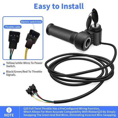 Full Twist Throttle For 3 Pin Universal Ebike And Scooter Upgrade, Waterproof And Plug And Play, Compatible With Ridstar Q20 Series, Q20 Lite Pro H20 Pro E Bikes And Trikes, Durable Throttle Replacement