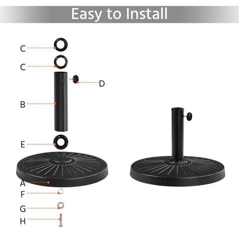 Assembly parts diagram for Beefy Heavy Duty Outdoor Umbrella Base For 1.5 To 1.9 Inch Poles 26.5 Lb Resin And Iron Construction.