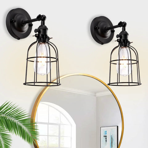 Industrial Edison Style Wire Cage Wall Sconce With Black Finish On Off Rotary Switch And E26 Socket 1 Light Vintage Rustic Lighting For Living Room Bedroom Hallway