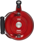 Top view of Cerise Enamel On Steel Whistling Tea Kettle, 1.7 Qt Go-To Stovetop Essential With Quick Boil, Nonreactive Finish Resists Rust.