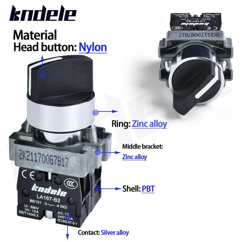 Three-Position Latching Rotary Switch With LED Status Indicators, 10A 660VAC DPST 2NO, IP65 Waterproof, 22mm Diameter