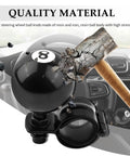 Black 8 Ball Steering Wheel Knob Spinner, made of resin and iron, shown in car interior, featuring impact-resistant design