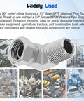 Super Handy 1/4 Inch Male NPTF To 1/4 Inch Female NPSM Ninety Degree Swivel Elbow Adapter Fitting Built Tough For Hydraulic Circuits And Makes Pipe Connections Easy In Your Workshop Or Garage Setup, 90° steel fitting