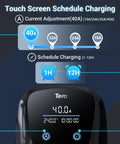 Level 2 Electric Vehicle Charger J1772 40 Amp 240 Volt Home Evse With Nema 14 50 Plug 25 Ft Cable ETL Certified touch screen display for charging adjustments.