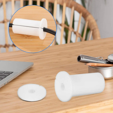 Top Tier Silicone Cable Grommet Kit Makes Your Wall Or Desk Look Super Clean And Totally Sleek With Zero Tools Needed For Easy Installation On Any Setup Right Now white silicone cable grommet on wooden desk