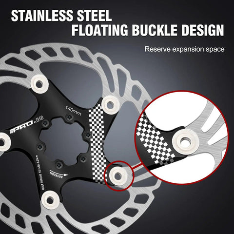 Floating 6 Bolt Disc Brake Rotor For MTB Road Bike And BMX Stainless Steel With Serious Heat Dissipation And Big Stopping Power Fits 140mm 160mm 180mm 203mm For E Bike And Standard Wheels Black close-up