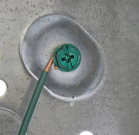 Pro Grade Combination Grounding Screws For Electrical Bonding, 10-32 Thread Forming Grounding Screws installed with wire in metal